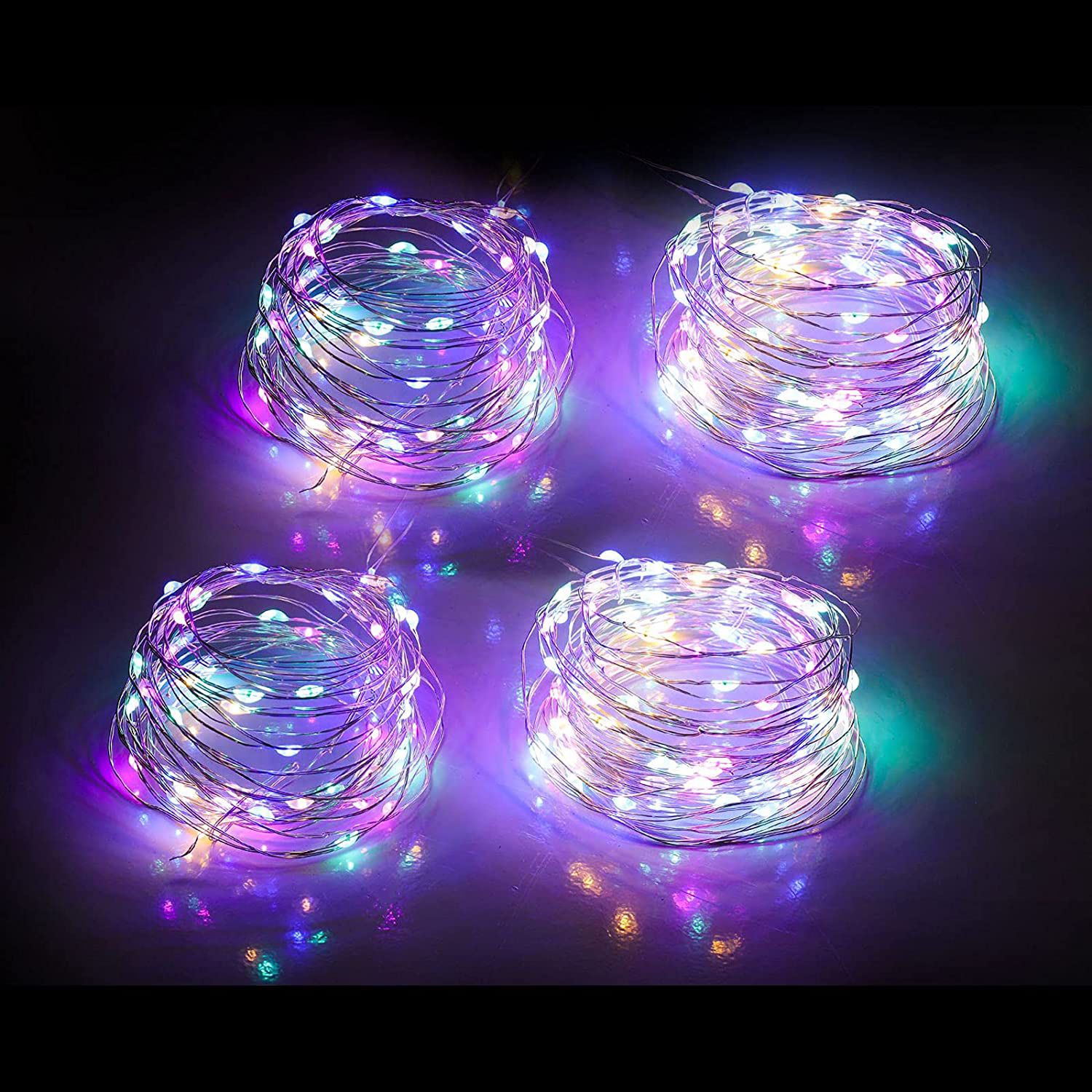 4 Pack Fairy Lights Battery Operated, Mandiq String Lights 10ft 30 LEDs, Flashing and Constant Light Mode, Silver Wire Mini Lights for Festival, Chris