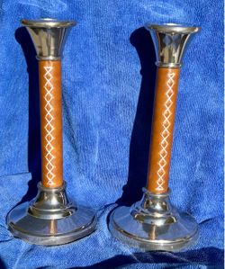 Pair of Chrome and Leather Candlesticks