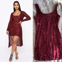 Fashion Nova Burgundy Sequence 2 Piece Set (size: XL)