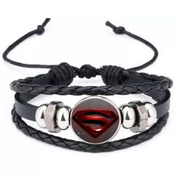 NEW Vintage Superman Leather Bracelet Noosa Snap Dome Glass Bracelet