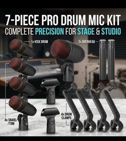 7 pcs Sets of All Metal Dynamic Drum Microphones - Suitable for Professional Drum Recording Using Kick, Tom/ Snale, And Cymbal Microphones, Equipped w