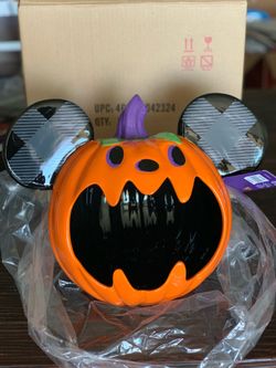 New Disneyland Mickey Halloween Pumpkin Ceramic Candy Bowl Large