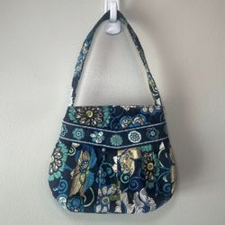 Vera Bradley Blue Floral Quilted Shoulder Bag Boho Cotton