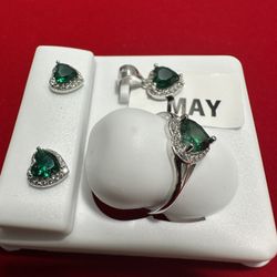 925 Silver Green Stone Earrings & Ring Set 💚✨ — Only $55