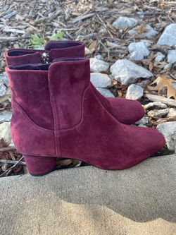 Burgundy Suede Ankle Boots with Block Heel Draper James