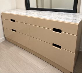 Modern 6-Drawer Dresser with Marble-Style Top – Cream/Beige