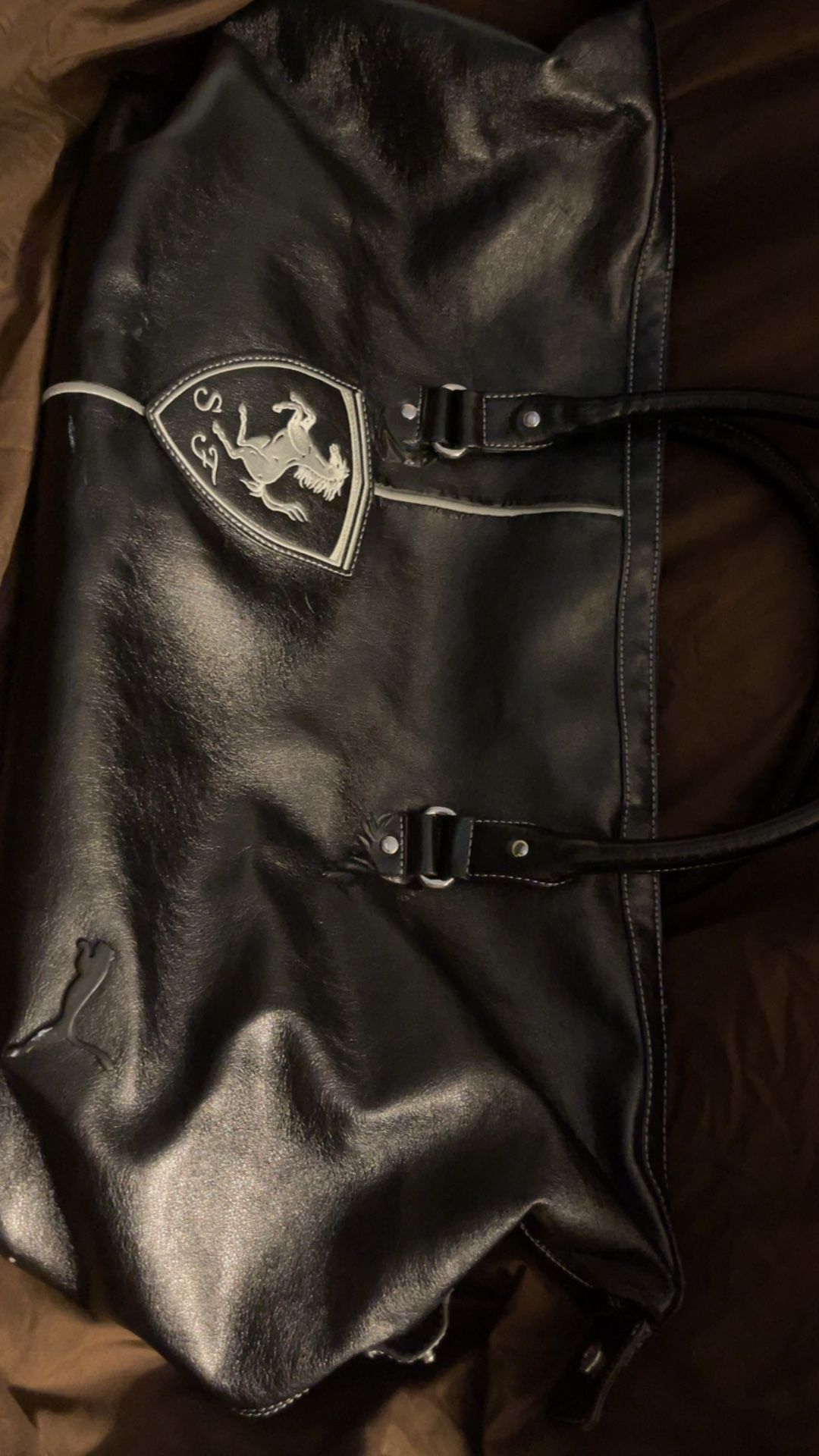 Black Ferrari Puma large travel duffel bag PU leather