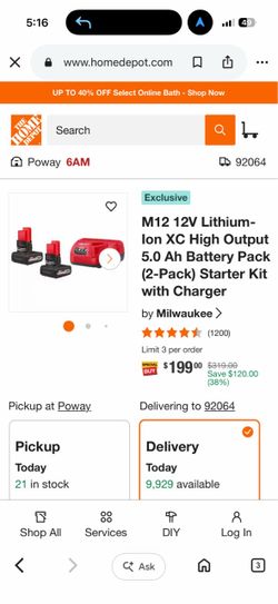 Milwaukee M12 12V 5.0 Ah Battery 2-Pack with Charger
