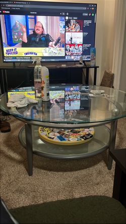 Round Glass Coffee Table with Lower Shelf