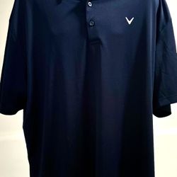 Size 2XL: Callaway Opti-Dri Performance Golf Polo Shirt in navy blue. It is a popular item designed for comfort and performance on the golf course. 