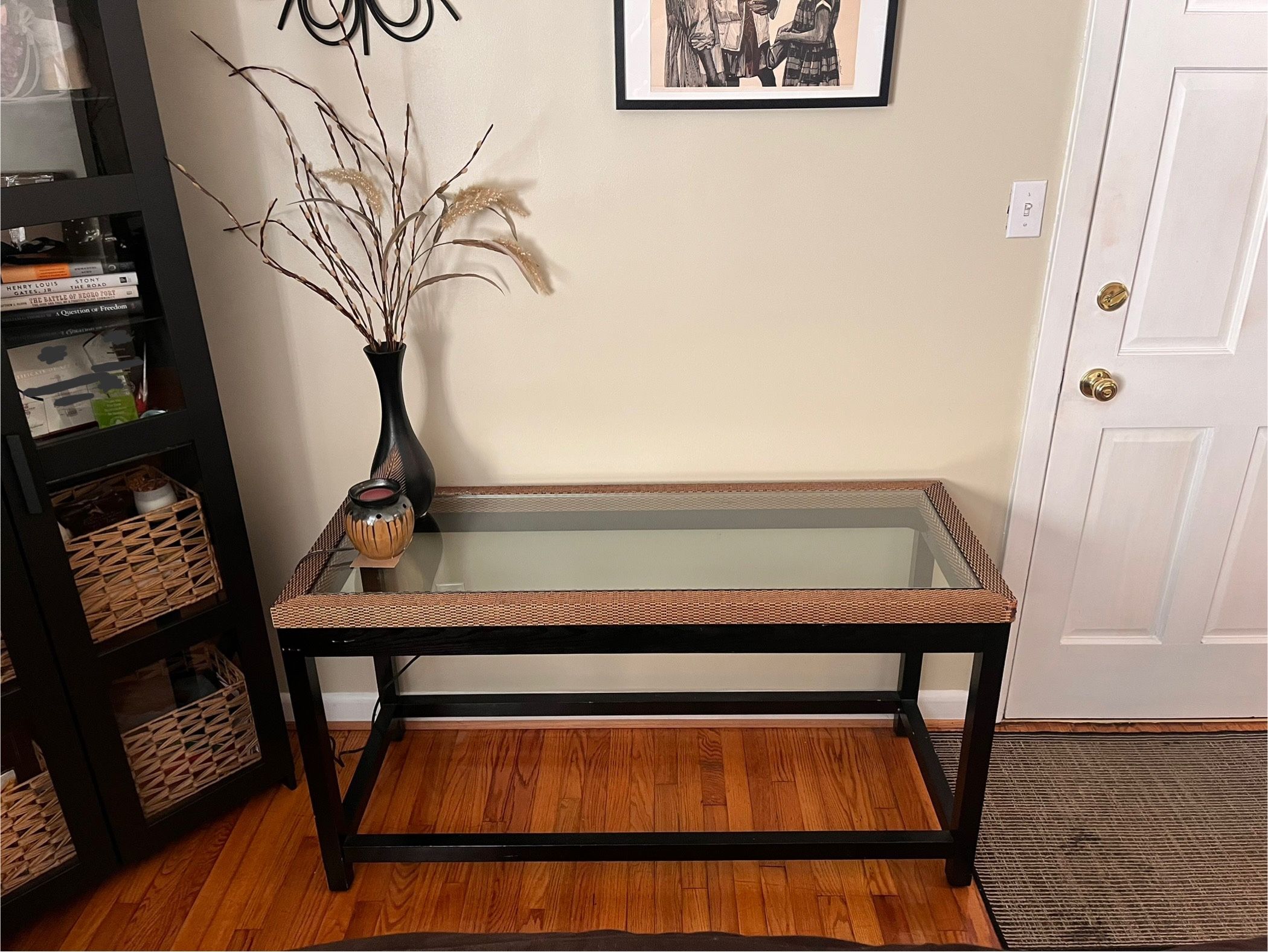 Glass Console Table w/Wood Frame