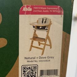 Abbie Beyond Junior Y HIGH CHAIR Natural Wood+ Dove Grey 6 months to adult 250lb