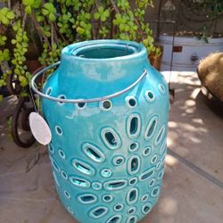 $12 Ceramic Garden Lantern, NWT. Great Color. Add a Candle