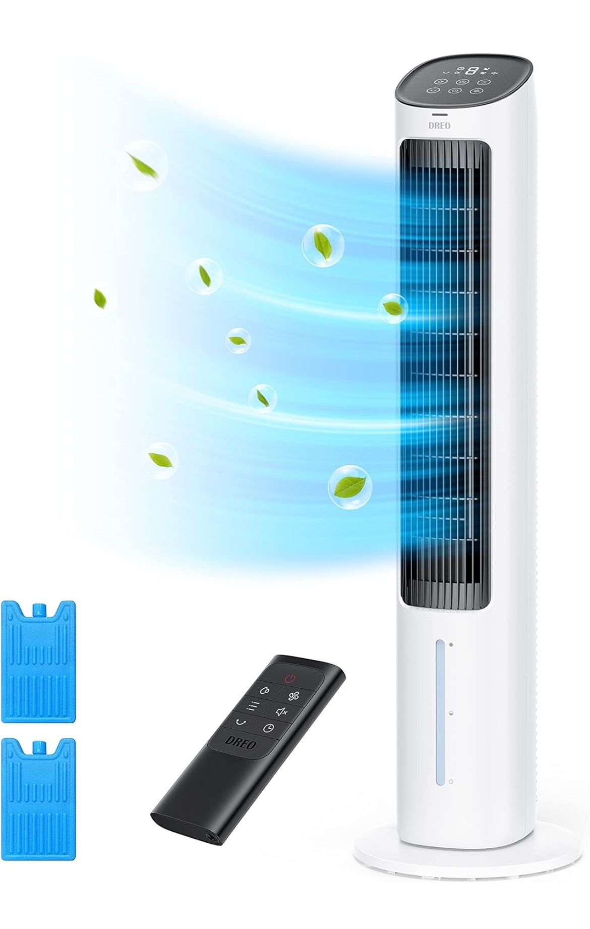VIssani Evaporative Air Cooler, 40” Cooling Fans that Blow Cold Air, 80° Oscillating, Removable Water Tank, Ice Packs, Remote Control, 4 Speeds,
