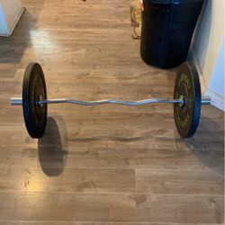 Curl Bar With 2 Twenty Five Olympic Weights And Locks