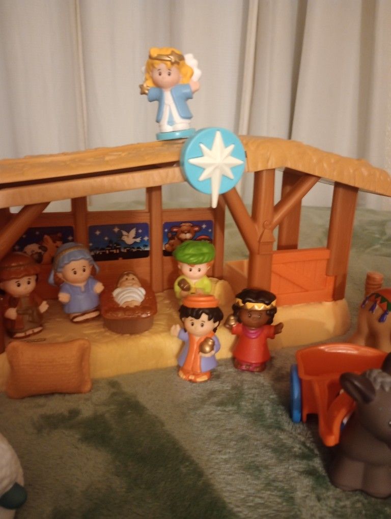 Fisher Price Little People Nativity Set Christmas Story Lights & Music Like New