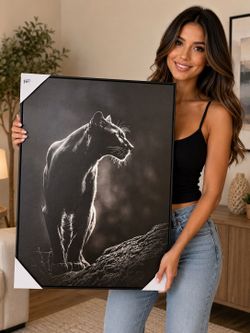 Black Panther Canvas Wall Art Black Frame New in Box $60