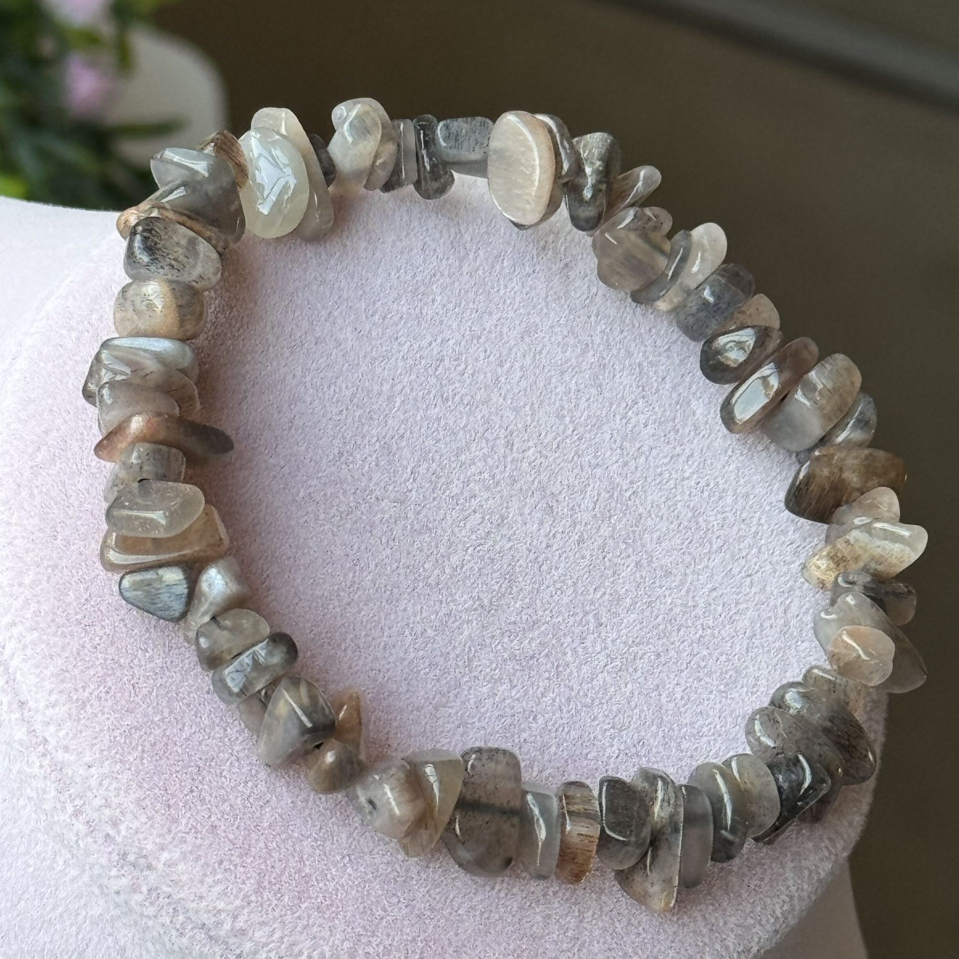 Black Moonstone Chip Stretchy Bracelet