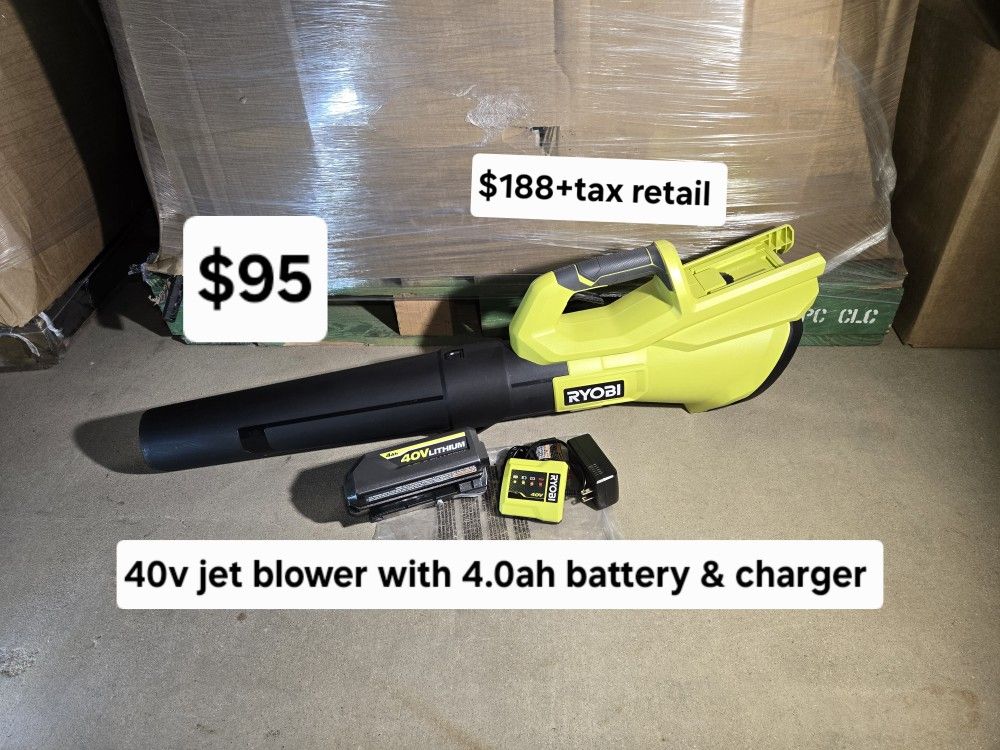 Ryobi 40v Jet Blower With Large 4.0ah Battery And Charger $188+tax Retail