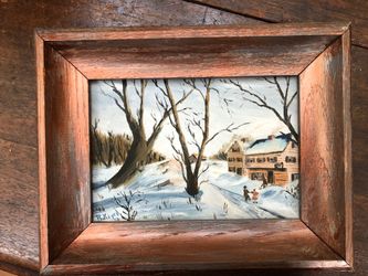 1956 Oil Painting Snow Scene On Canvas Signed