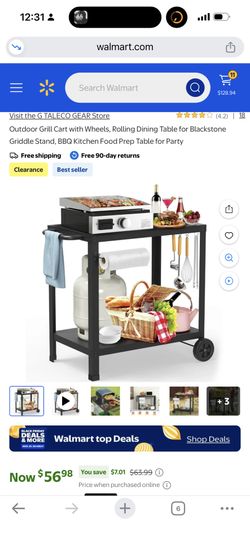 Outdoor Grill Cart with Wheels, Rolling Dining Table