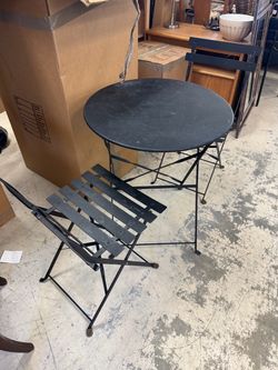 Black Metal Folding Bistro Table and Chairs Set