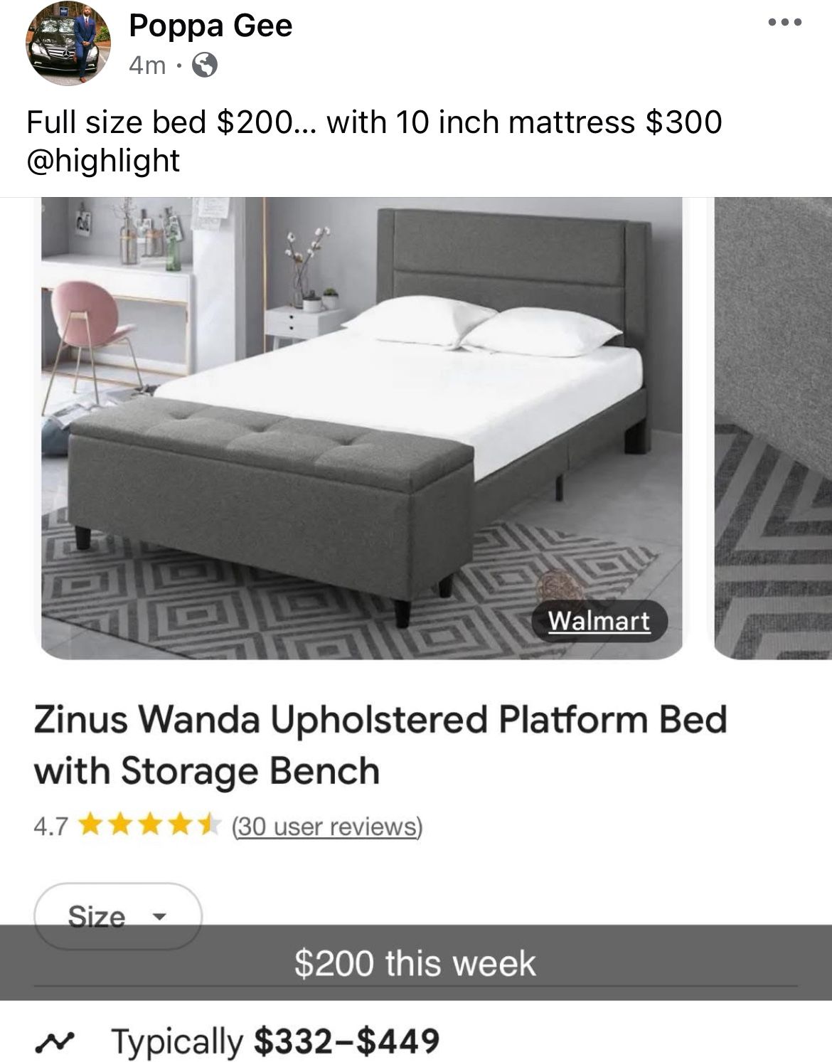 Zinus Wanda Full Bed with Storage Bench
