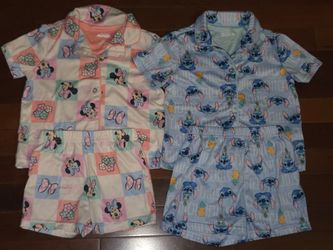 2 Pair Bundle Disney Kids Short Pajama Set - Minnie Mouse Pink & Stitch Blue
