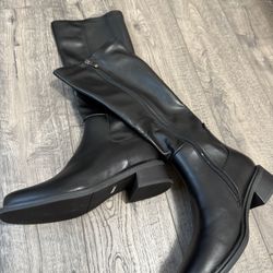 QIY Knee High Boots Women Faux Leather Elastic Black Boots Size 8.5