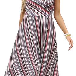 Casual Dresses for Women Sleeveless Cotton Summer Beach Dress- S