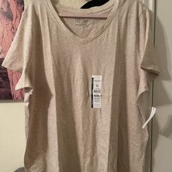 Plus Size Womens Time and Tru Light Beige V-Neck Tee size XXXL NEW