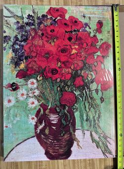 27” x 20” Canvas art print reproducing Vincent Van Gogh's painting Red Poppies and Daisies - New in Box
