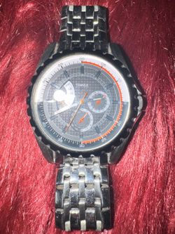 Timex Retrograde T2M430 Men's Stainless Steel Multifunction Watch Black & Orange