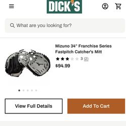 Mizuno 34” Franchise Series Fastpitch Catcher's Mitt. (Left side)