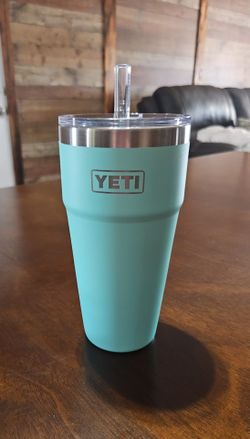 Yeti Rambler 26oz Stackable Cup. Seafoam Green with Lid & Straw