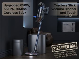 Stick Vacuum Cordless Vacuum Cleaner, Upgraded 650W 55KPA 70Mins
