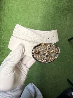 White And Chrome Embellished Belt