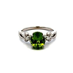 Amazing Peridot and Diamond 14k Ring Size 6.5