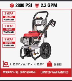 Simpson2800 PSI Pressure Washer with HONDA GCV160 Engine