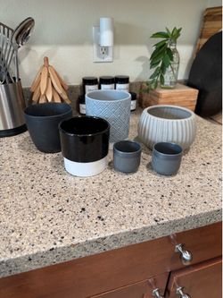 Set of 6 black gray ceramic planter pots succulent garden floral vase
