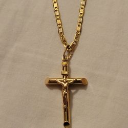18kt Solid Italy Valentino Tricolor Gold Necklace Gold Cross