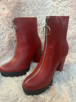 Platform Front Zip Chunky Heel Ankle Boots