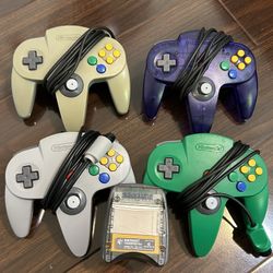 Nintendo 64 4 Controller Bundle Lot Loose Joysticks Grape Green Gray transfer pak 