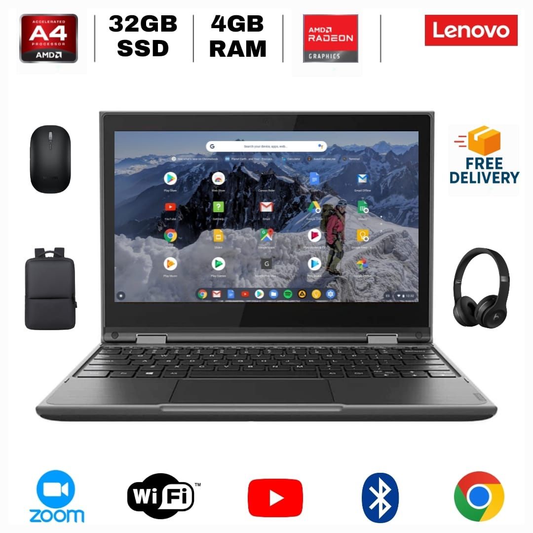 Lenovo Chromebook Laptop 11.6" AMD R4, 4GB RAM, 32GB SSD + Charger and Gifts