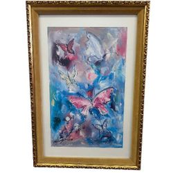 “Butterflies” – DeGrazia Framed Butterfly Art with Ornate Gold Frame