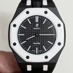 Brand New AP x Swatch Royal Pop Black Ocho Negro Watch & Bioceramic / Silicone Strap