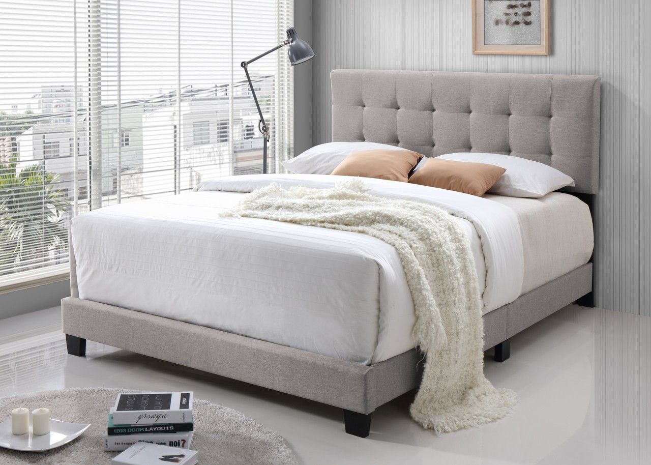 QUEEN O KING CAMA BED FRAME GRIS. CABEZERA, PIEZERA Y RIELES