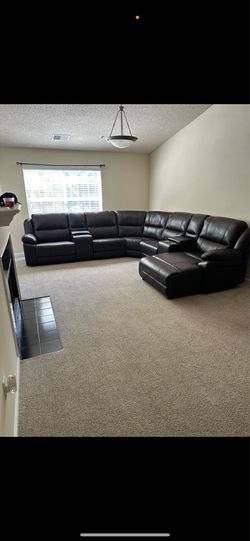Leather sectional brown