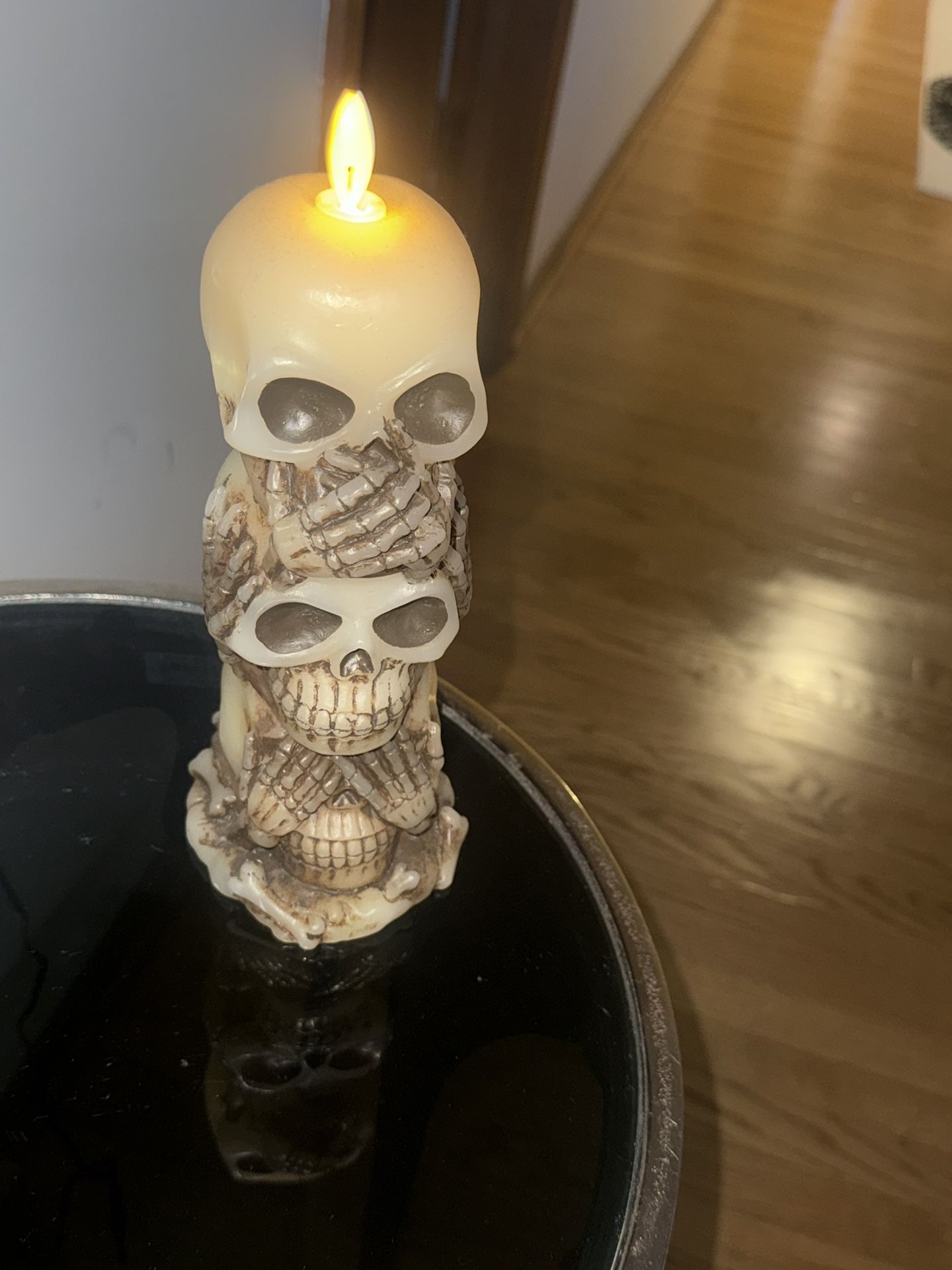 Flickering Flameless Candles with Remote & Timer, 3 in 1 Skull Battery Operated Real Wax LED Candles with Moving Wick for Halloween Decoration Home Th