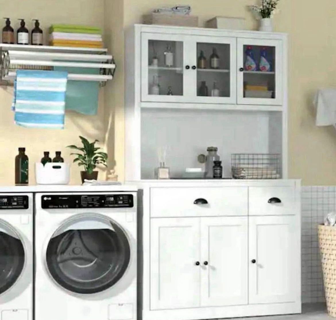  White Kitchen Pantry Cabinet Storage with Adjustable Shelves, Buffet Cupboard and Microwave Stand 